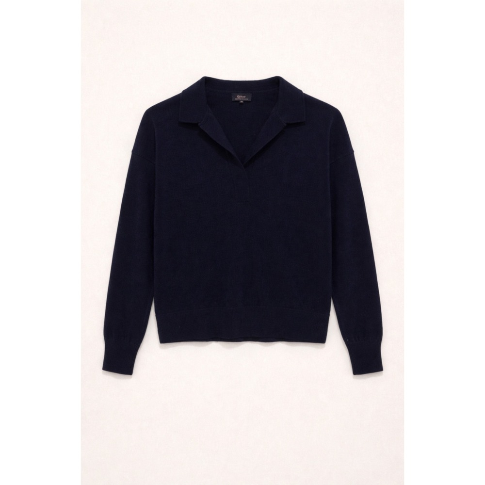 Quince 100% Mongolian Cashmere Polo Sweater Navy Medium Soft Minimal Luxury